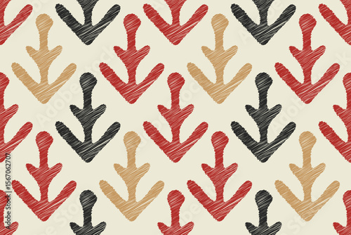 Geometric dreams in earthy tones. Modern tribal vibes.Ikat abstract seamless pattern, geometric design, motif ethnic handmade, boho colors seamless wallpaper. Ethnic Ikat abstract.