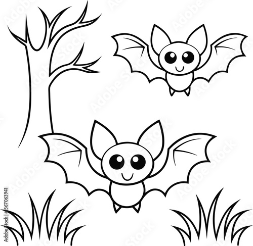 cute bats flying around tree  add grass and a tree.eps