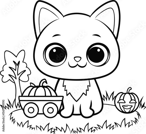 cute cat with pumpkin wagon  add grass and a tree  (1).eps