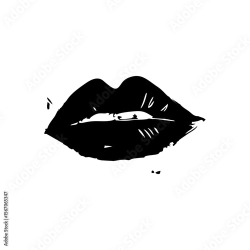 Hand drawn full lips tattoo sketch in bold black doodle style. Ethnic neutral vector illustration on transparent background for tattoo design, beauty branding, sensual decor, and fashion content