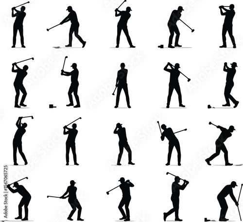 Golf player silhouettes action shots diverse poses