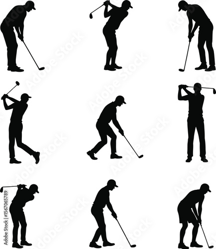 Golf player silhouettes action poses sportsman