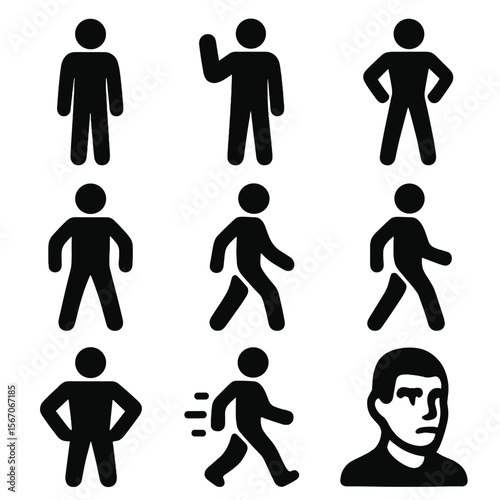 Body Language Icons. Solid, filled icon set of body language and presence: straight posture, feet firmly planted, open palm, head