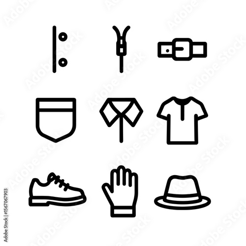 Clothing Gap Icon Set. Solid, filled icon set of small gap in clothing and accessories: thin button gap, small zipper space,