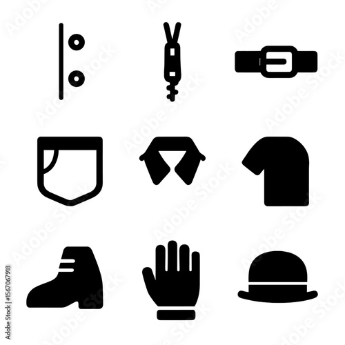 Clothing Gap Icon Set. Solid, filled icon set of small gap in clothing and accessories: thin button gap, small zipper space,