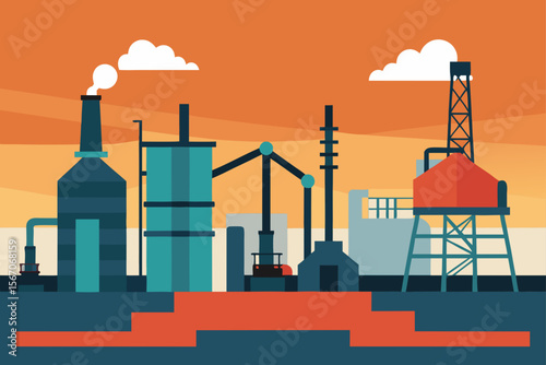 oil refinery at night