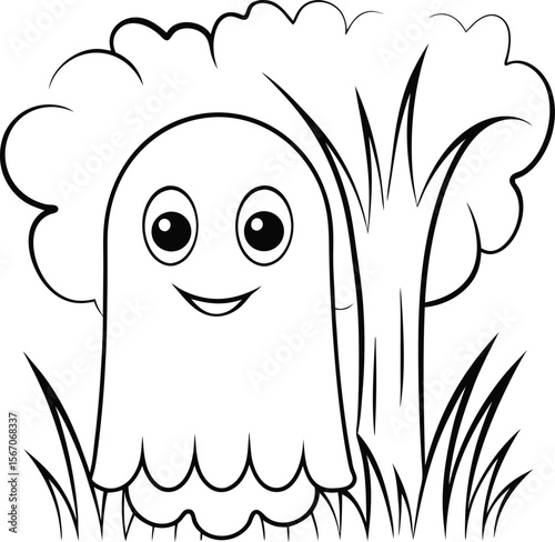 cute ghost playing hide and seek  add grass and a .eps