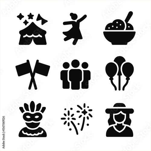 Cultural Celebration Icons. Solid, filled icon set of communication tools in collaboration: video call, email, phone, chat bubble,