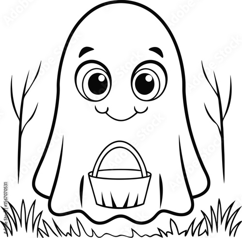 cute ghost with pumpkin basket  add grass and a tr (1).eps