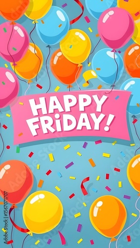 Happy Friday! Celebrate the Weekend with Colorful Balloons and Confetti