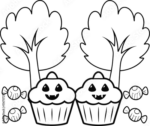 cute halloween cupcakes and candies  add grass and.eps