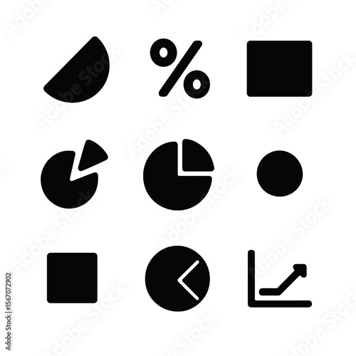Pie Chart Icon Set. Solid, filled icon set of pie chart elements: pie slice segment, percentage label, legend box, exploded slice,