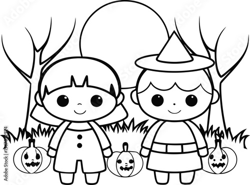 cute halloween parade with kids  add grass and a t (1).eps