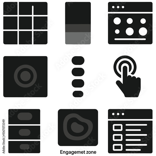 Heatmapping Icon Set. Solid, filled icons set of heatmapping: heatmap grid, color gradient, data overlay,