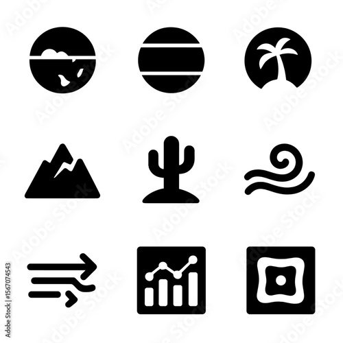 Climate Zone Icons. Solid, filled icons set of global climate zones: polar region, temperate band, tropical