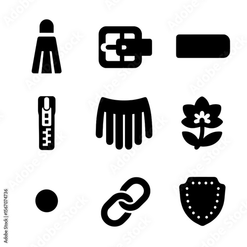 Boot Fashion Icons. Solid, Filled icon set of boot fashion accessories: tassel, buckle, strap, zipper, fringe, embroidery, stud,