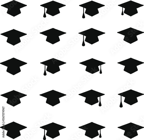 Graduation cap silhouettes seamless pattern background