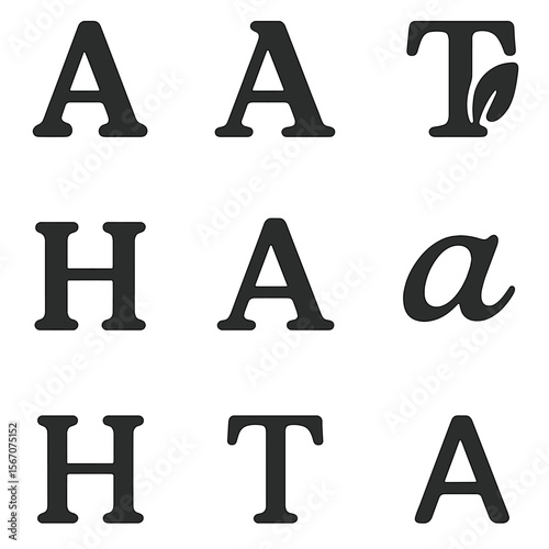 Mindful Typography Icons. Solid, filled icons set of typography in mindful design: gentle font, soft serif,