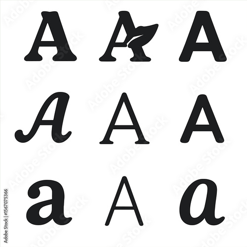 Mindful Typography Icons. Solid, filled icons set of typography in mindful design: gentle font, soft serif,