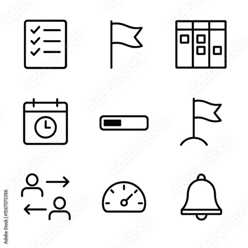 Task Management Icons. Outline icon set of task management and prioritization: task list with checkboxes, priority flag, kanban