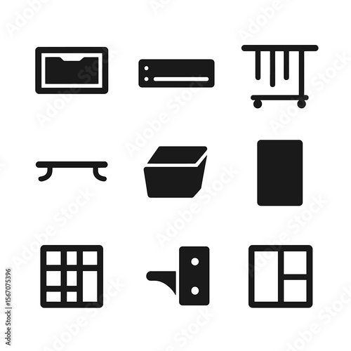 Modular Closet Icons. Solid, filled icons set of modular closet system components: pull-out drawer, adjustable