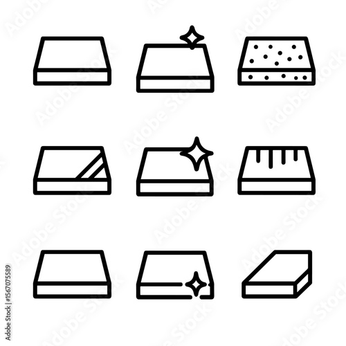 Sanding Results Icons. Solid, filled icon set of sanding result types: smooth surface, polished finish, rough texture, matte