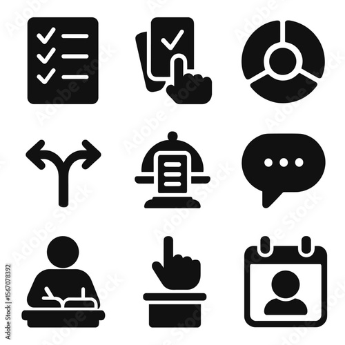 Student Choice Icons. Solid, filled icons set of student choice in learning: checklist icon, pick card, topic