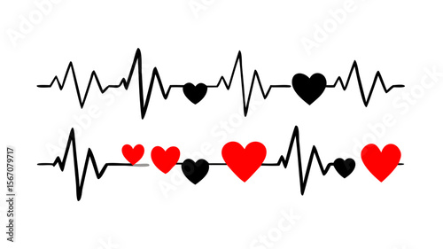 Heartbeat ekg line with hearts vector illustration for medical and love design