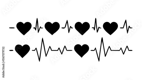 Heartbeat pulse line with hearts vector illustration for medical design art