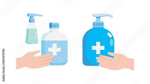 Hand sanitizer bottles vector illustration for hygiene and health product design