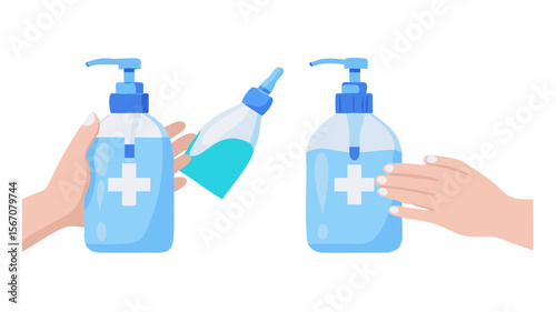 Hand sanitizer bottles for hygiene and health products to protect from viruses