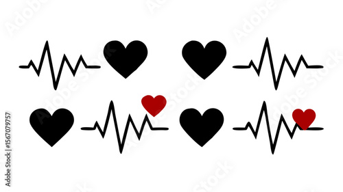 Heartbeat pulse line vector illustration with heart shapes for medical design