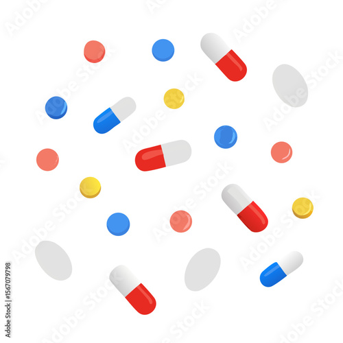 Colorful pills and capsules medication background for pharmaceutical industry use
