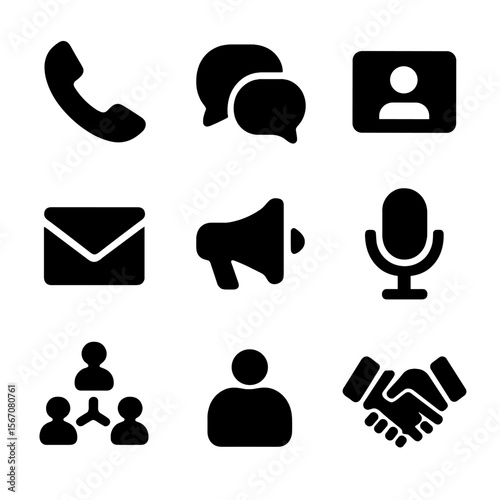 Generational Communication Icons. Solid, filled icon set of communication between generations: phone call, chat bubbles, video