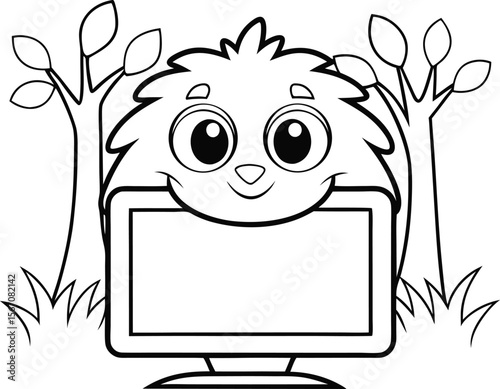 cute monster watching tv  add grass and a tree  co.eps