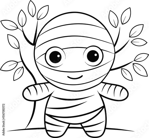 cute mummy dancing  add grass and a tree  coloring.eps