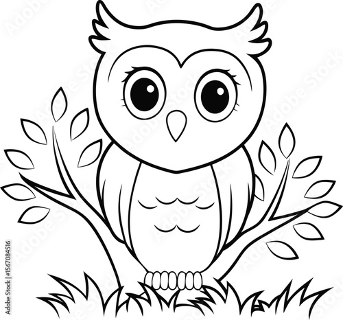 cute owl on spooky tree branch  add grass and a tr.eps
