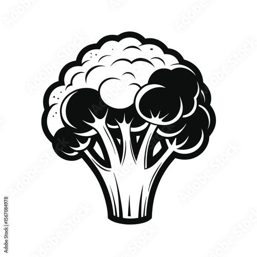 Stylized black and white broccoli head illustration vegetable food