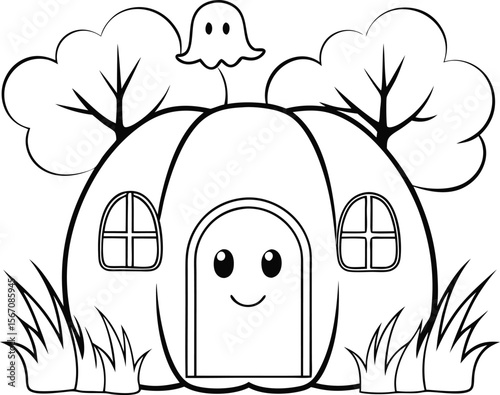 cute pumpkin house with ghost  add grass and a tre (1).eps