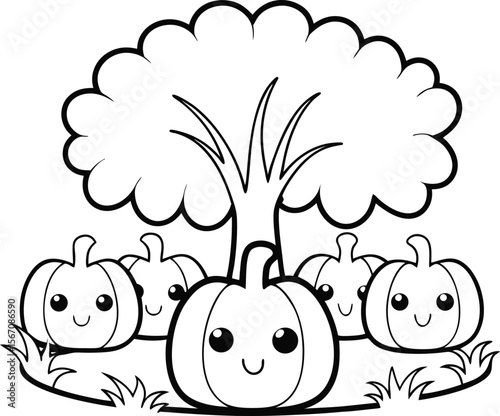 cute pumpkin patch with faces  add grass and a tre.eps