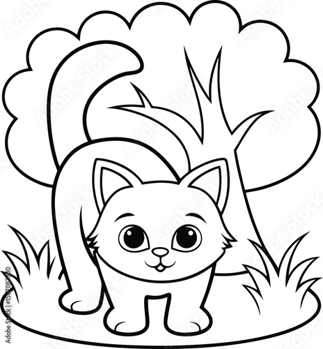 cute skeleton cat stretching  add grass and a tree (1).eps