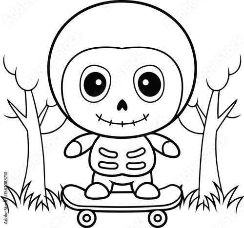 cute skeleton riding skateboard  add grass and a t.eps