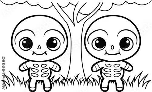 cute skeleton twins dancing  add grass and a tree  (1).eps