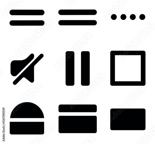 Metaphor Icons Grid. Solid, filled icons set of empty space metaphors: line break, divider, gap, silence,