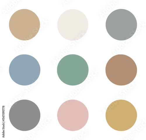 Neutral Colors Grid. Solid, filled icons set of neutral color zones: beige dot, soft white, muted gray, pastel