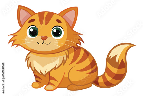 Cute Cartoon Orange Tabby Cat Illustration with Big Green Eyes and a Fluffy Tail