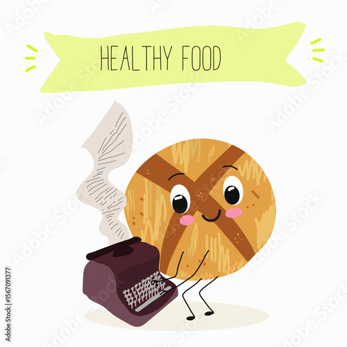 Baked food funny characters, hand drawn vector illustration.