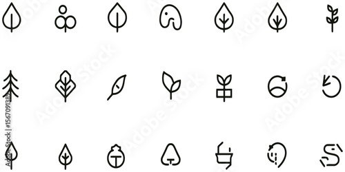 Black outline set of ecology icon liner tecnology abstract background, modern line style icon set of ecology collection.