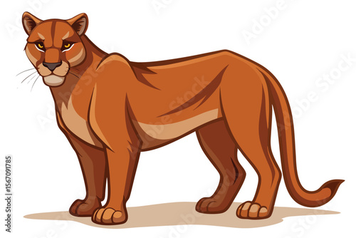 Cartoon Mountain Lion Illustration a Feline Predator Standing with Confidence and Alert Expression