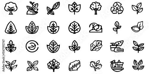Black outline set of ecology icon liner tecnology abstract background, modern line style icon set of ecology collection.